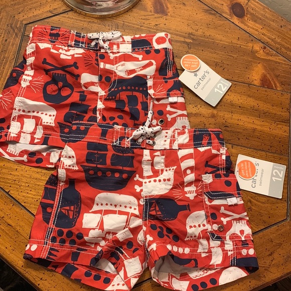 Lot of two Carters 12M swim suits trunk pirate ship - Picture 1 of 4